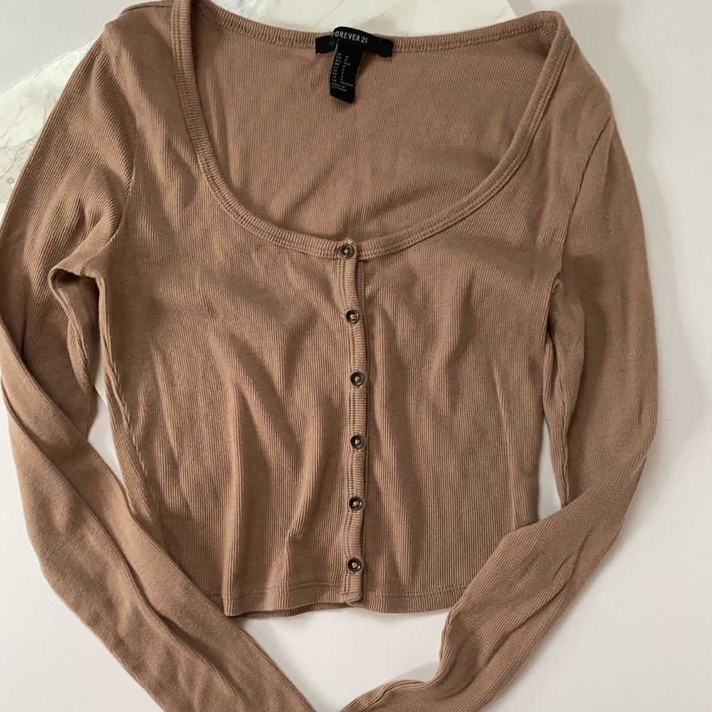 Forever21 button down crop top with buttons . Size Small color is taupe or tan